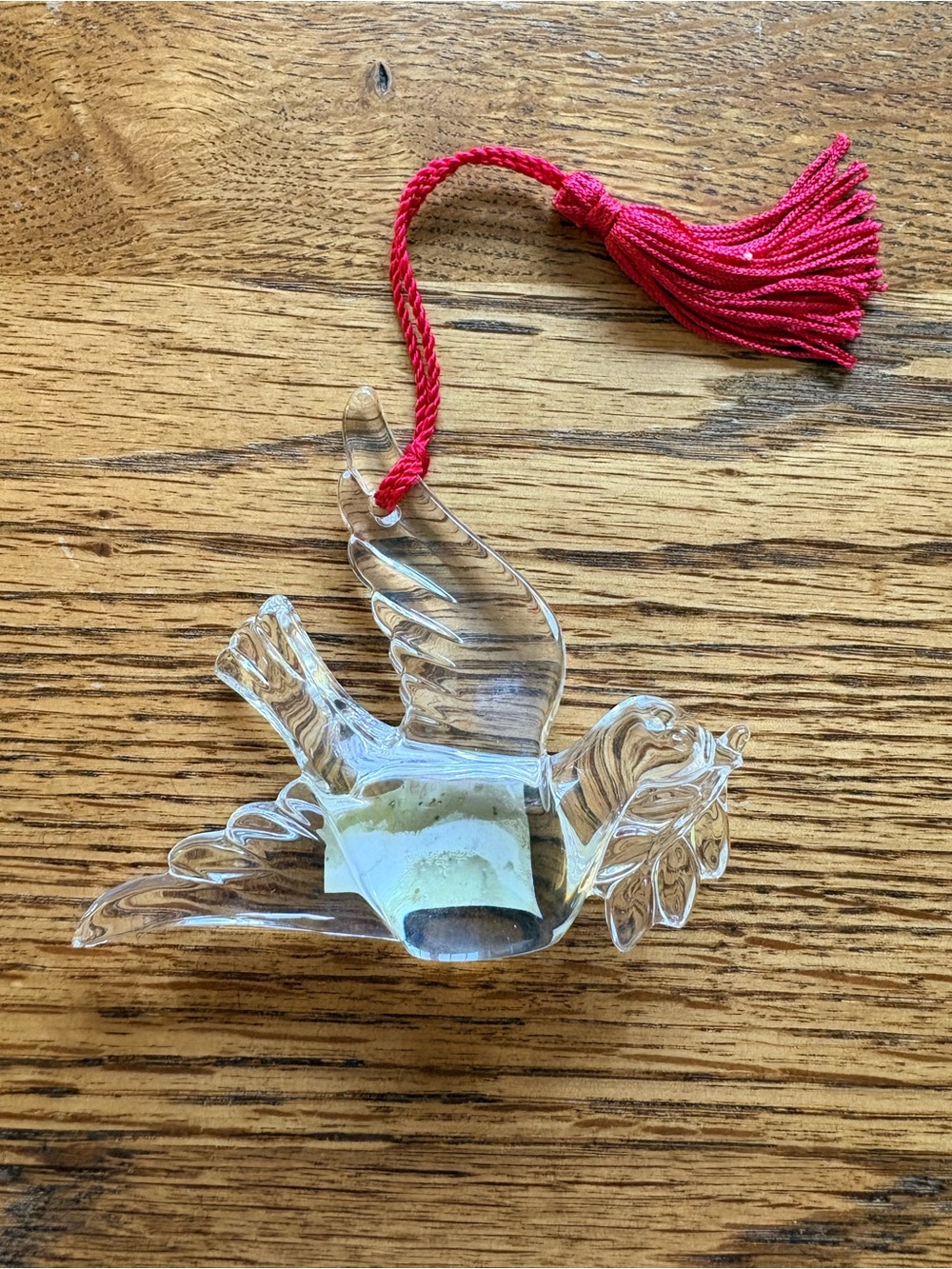Marquis by Waterford Clear Glass Dove Ornament with Red Tassel hanger